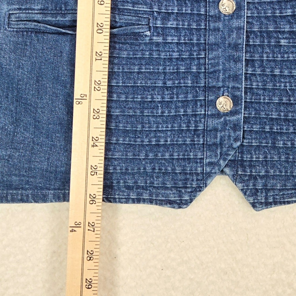 Orvis Denim Vest Womens 16 Blue Pintuck Pleated Button Front Mandarin Collar Top - Picture 7 of 12